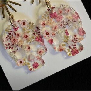 4 Pink Flower Skulls - Halloween & Dia de los Muertos - acrylic blanks